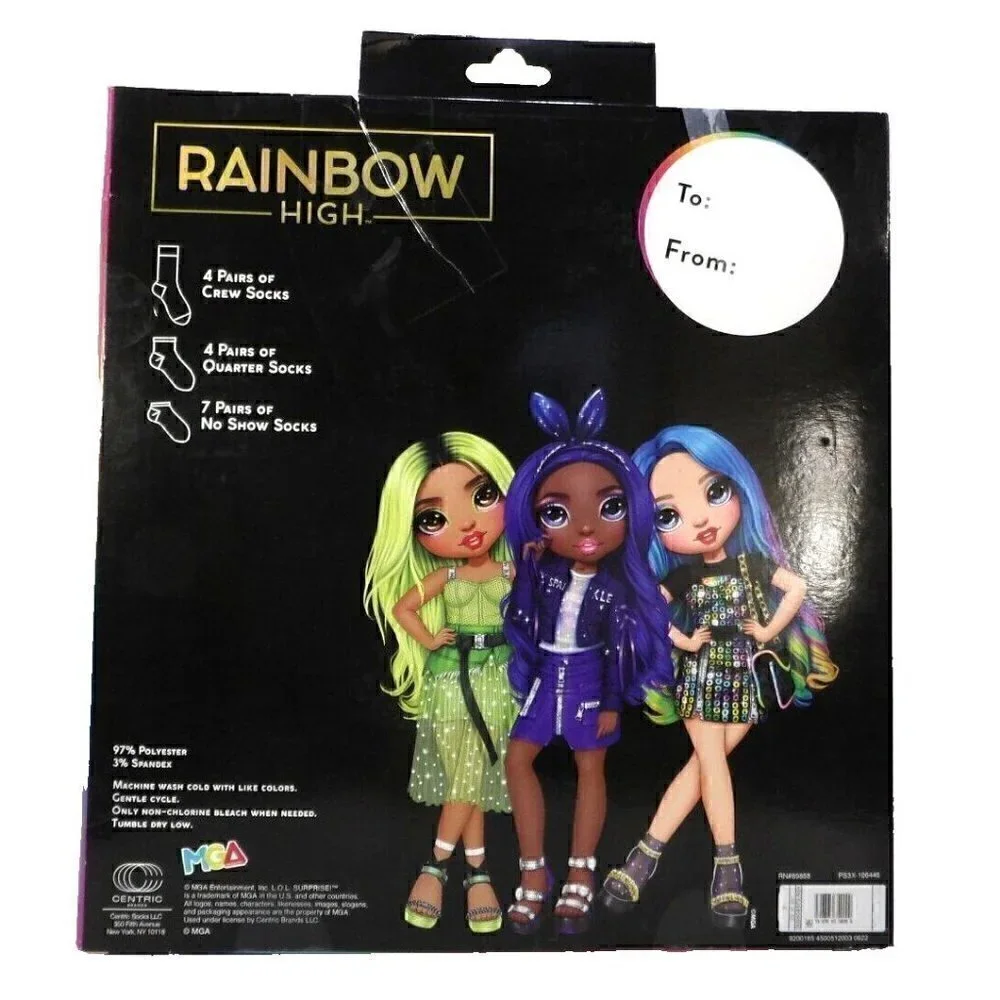 RAINBOW HIGH 15 days of socks crew, quarter & no show kid's size S, 5.5-8.5 NEW